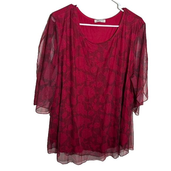 Sese Code Blouse Women's 2XL Red Lined Split Sleeve Floral Casual Shirt Top - Picture 1 of 9